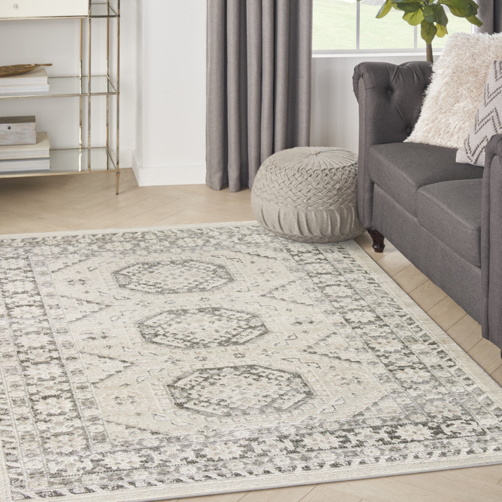 4' x 6' Gray Geometric Distressed Area Rug