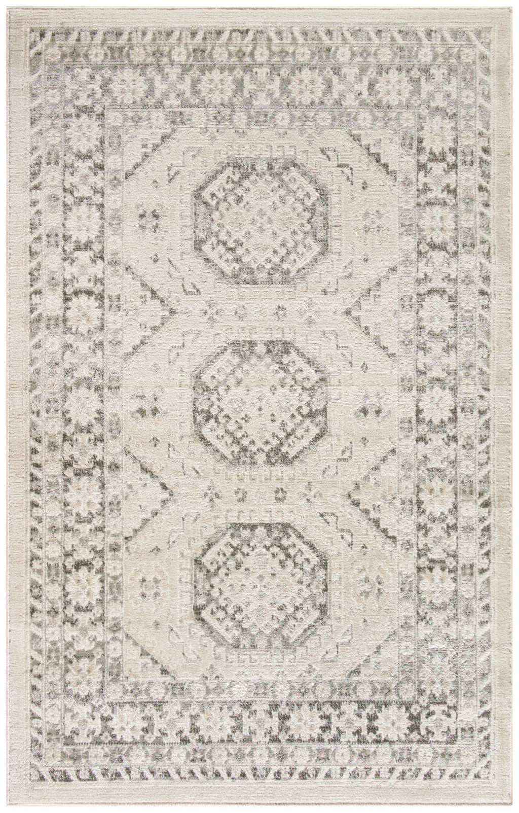 4' x 6' Gray Geometric Distressed Area Rug
