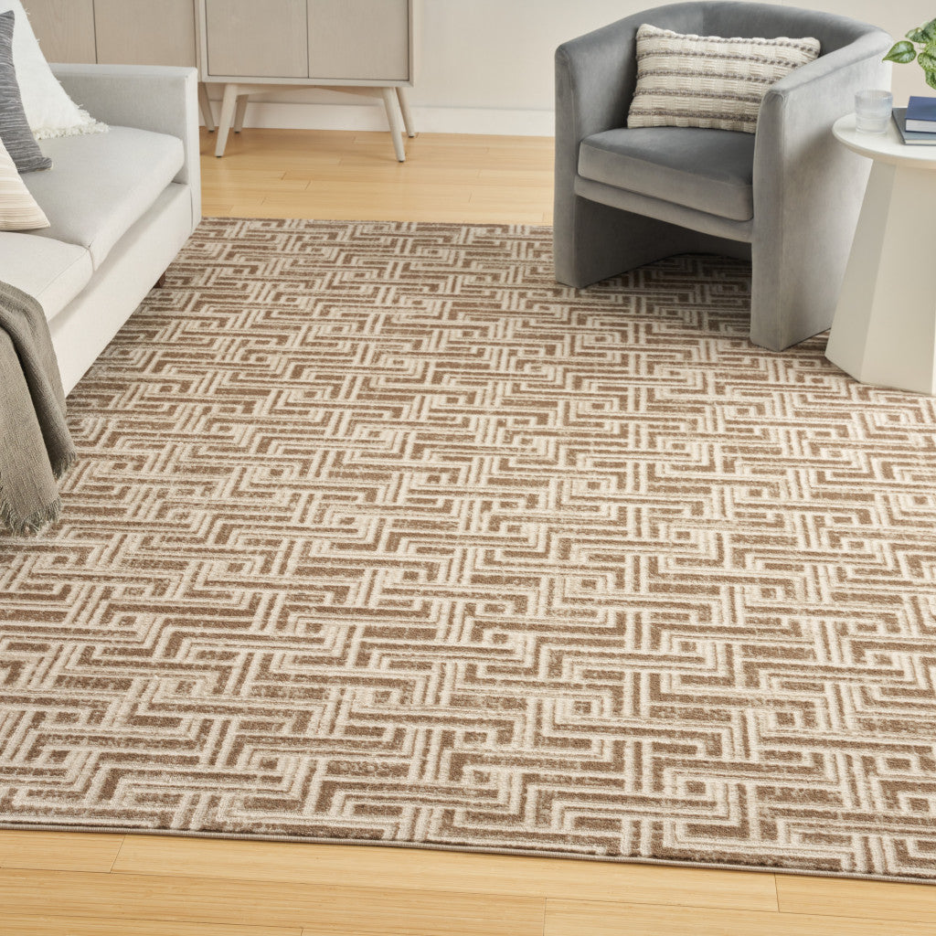 5' x 7' Brown Geometric Distressed Area Rug