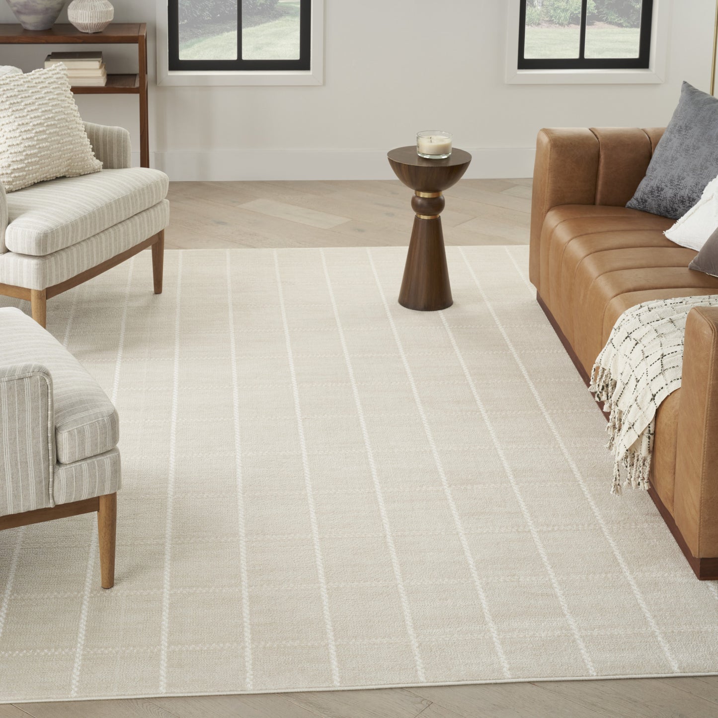 5' x 7' Cream Geometric Area Rug
