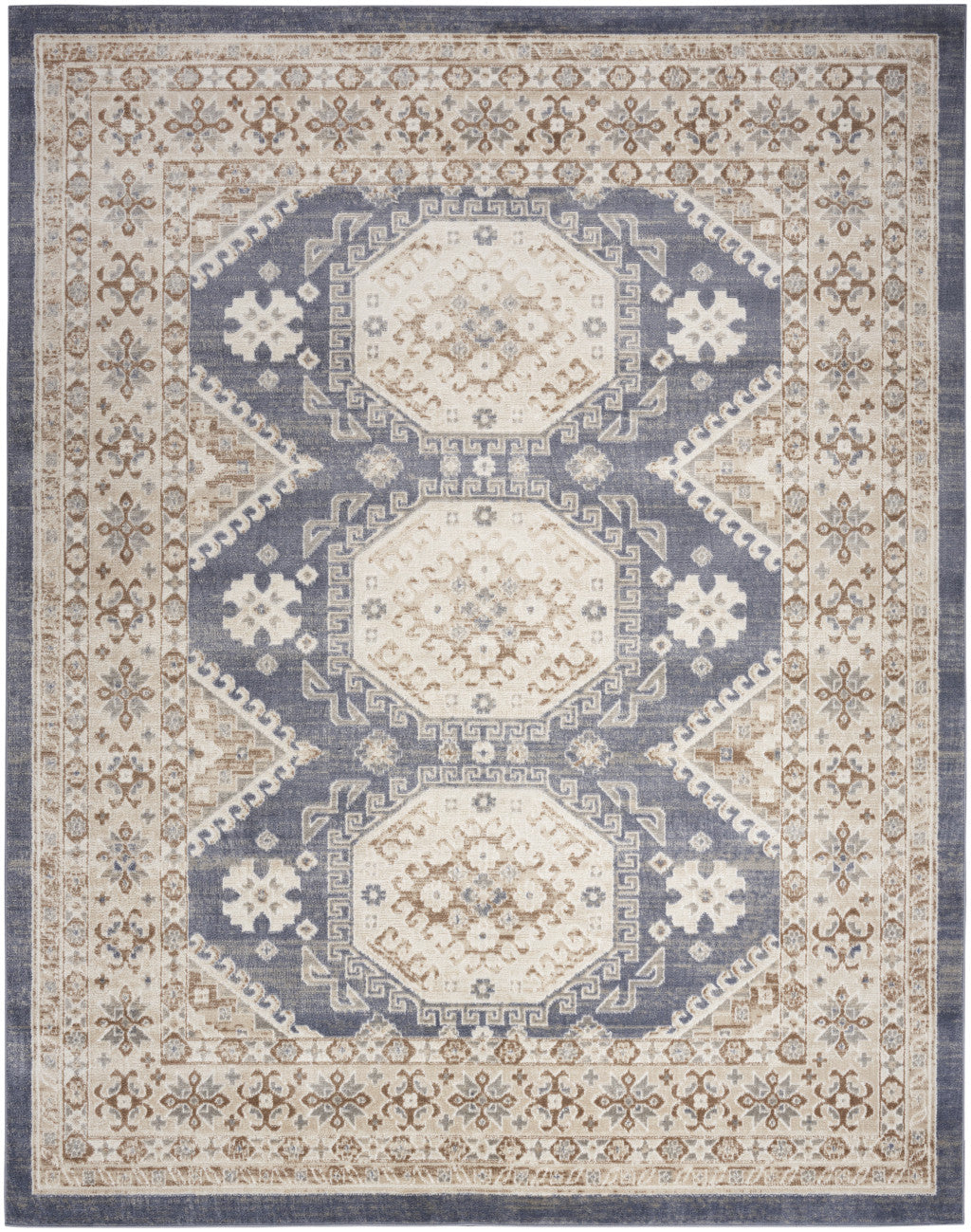 9' x 12' Blue Geometric Distressed Area Rug