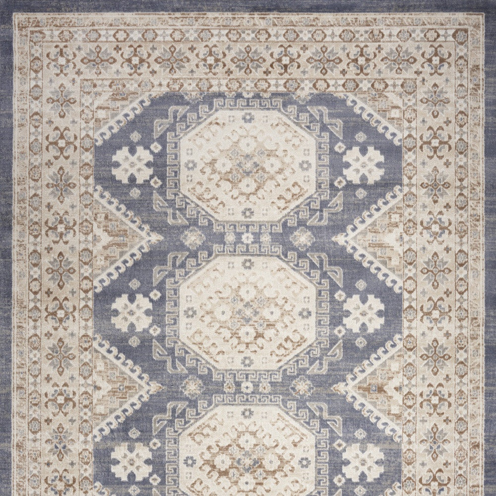 9' x 12' Blue Geometric Distressed Area Rug