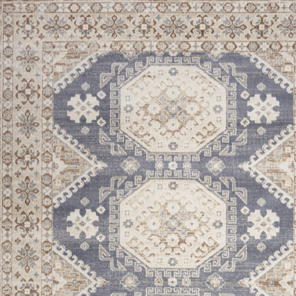 9' x 12' Blue Geometric Distressed Area Rug