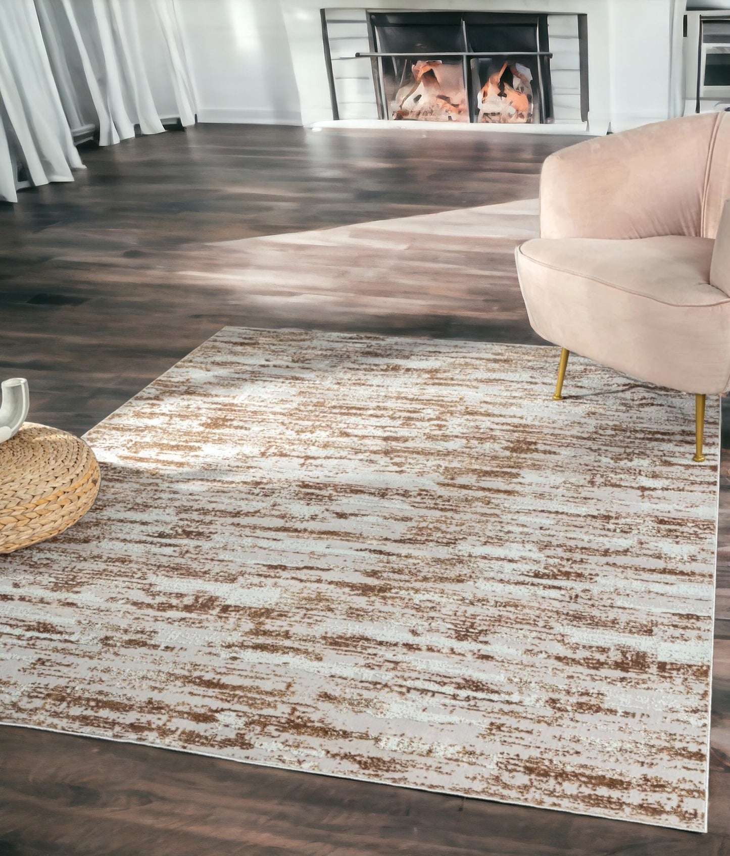 5' x 8' Beige Abstract Washable Non Skid Area Rug
