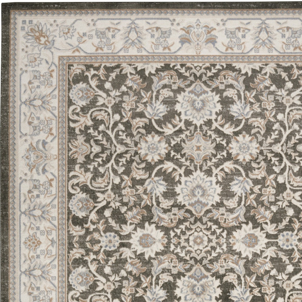 5' x 7' Gray Floral Distressed Area Rug