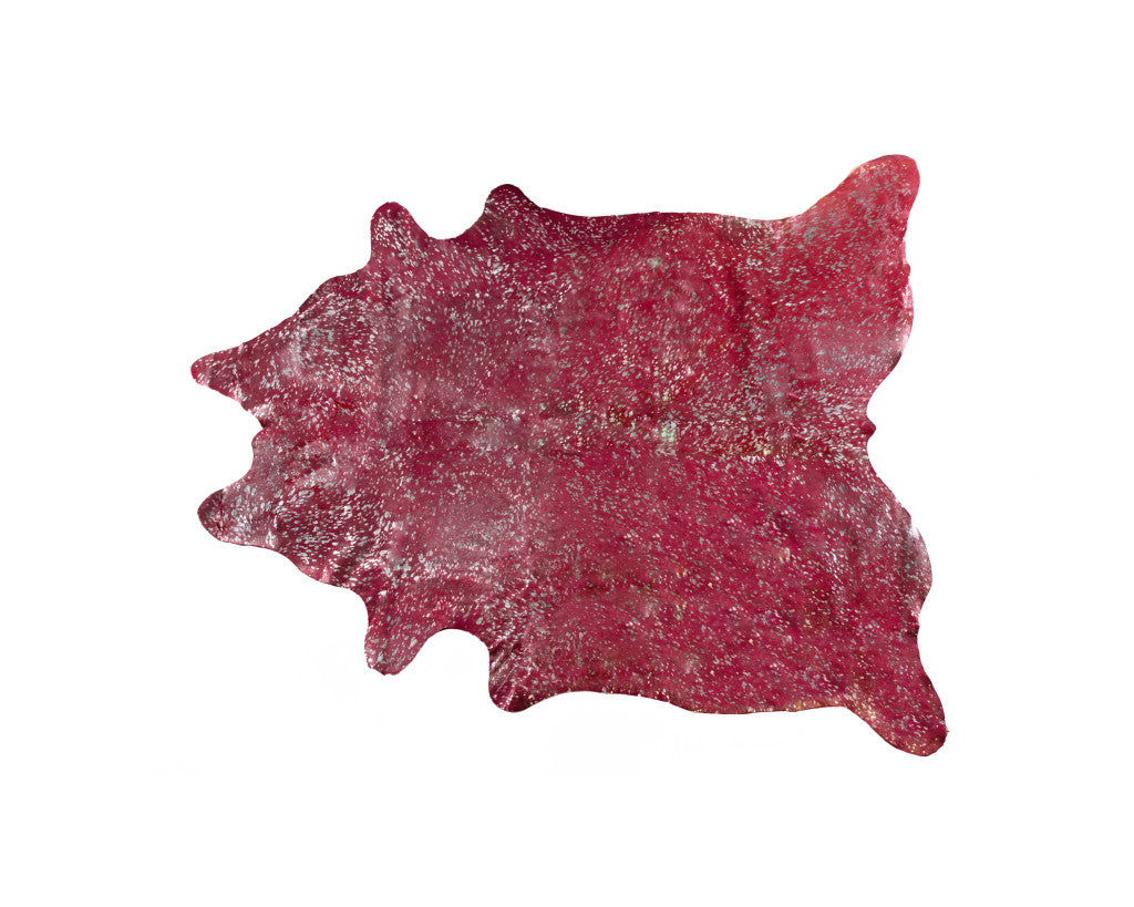 5' x 7' Red and Silver Cowhide Hand Knotted Area Rug