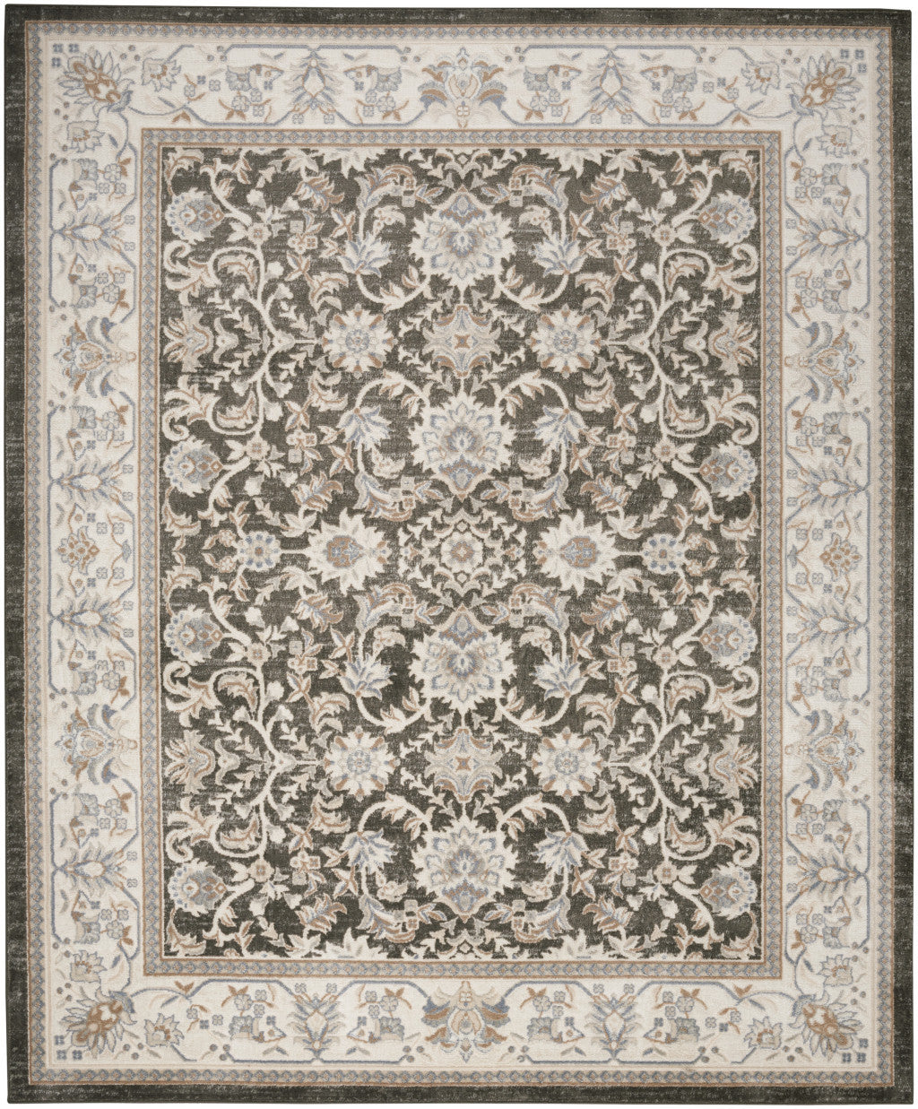 8' x 10' Gray Floral Distressed Area Rug