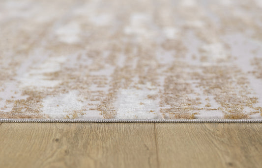 3' X 10' Beige Abstract Washable Non Skid Area Rug