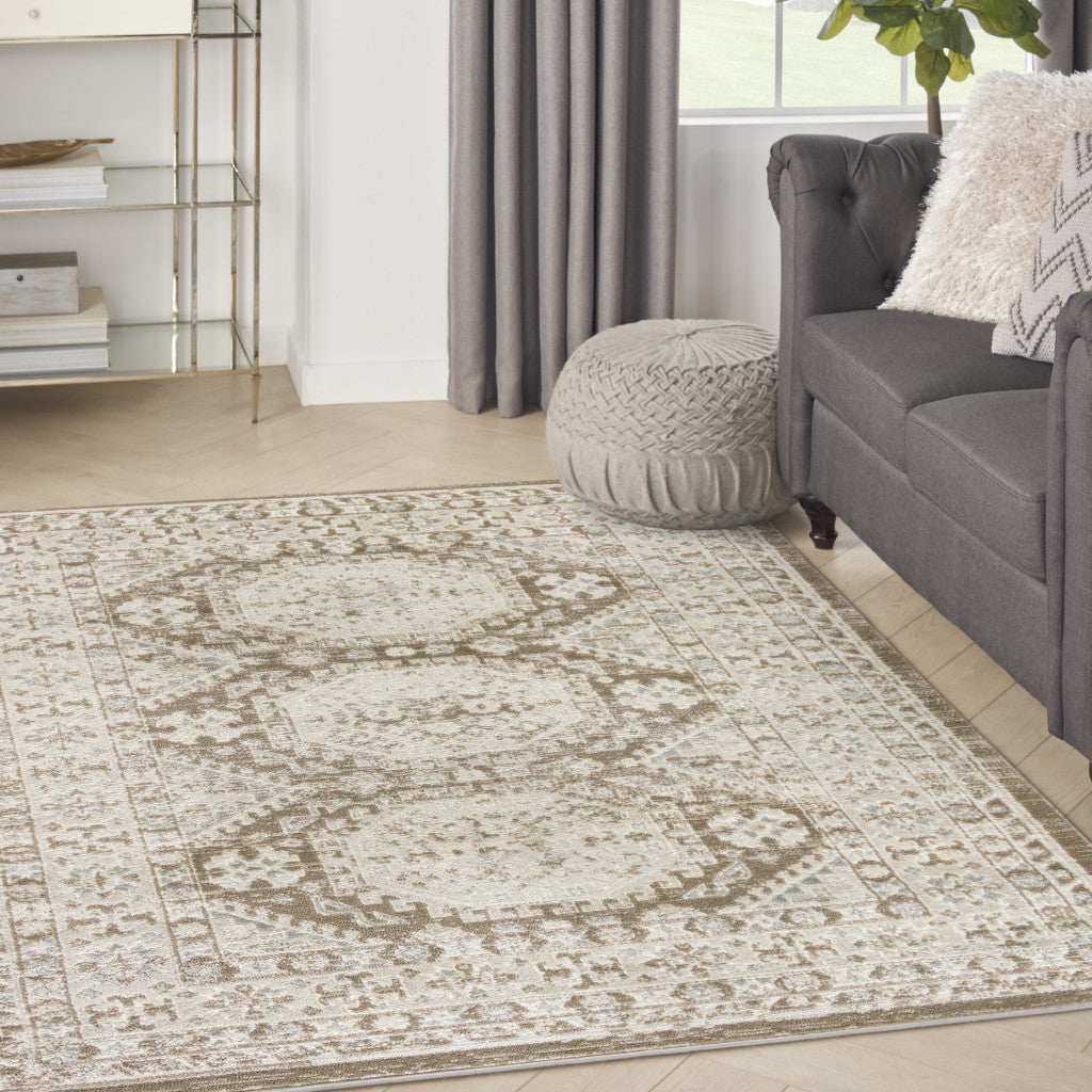 4' x 6' Brown Geometric Distressed Area Rug