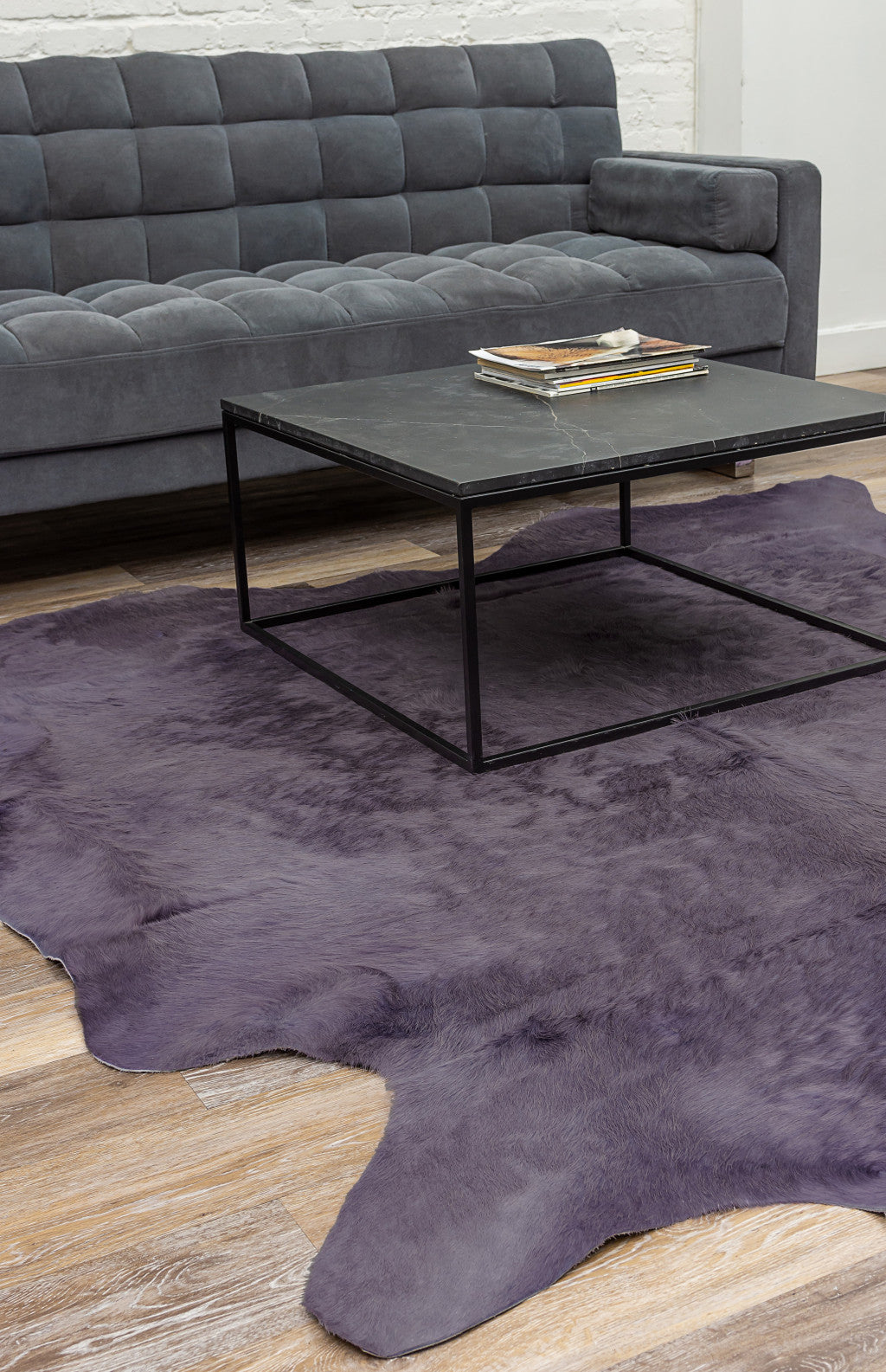 6' x 7' Lavender Cowhide Hand Knotted Area Rug