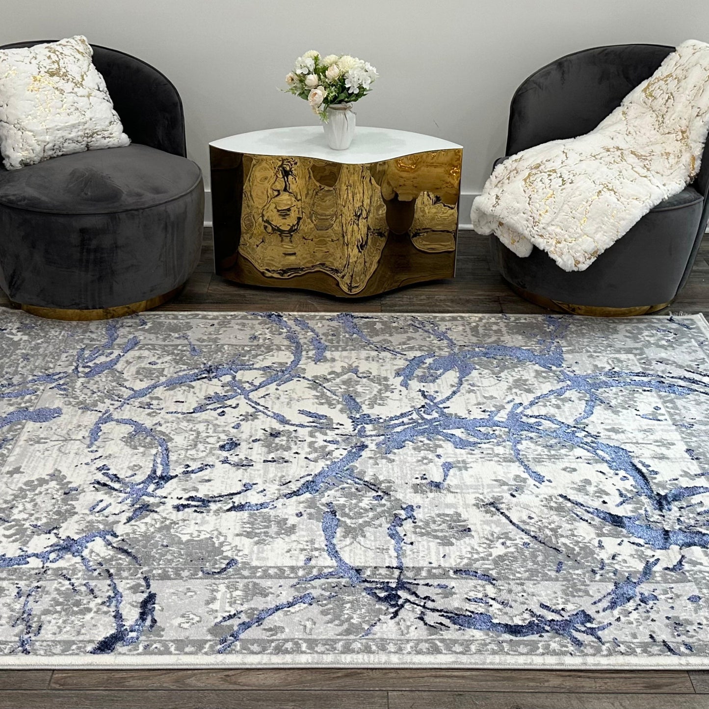 3' X 5' Navy Blue Abstract Area Rug