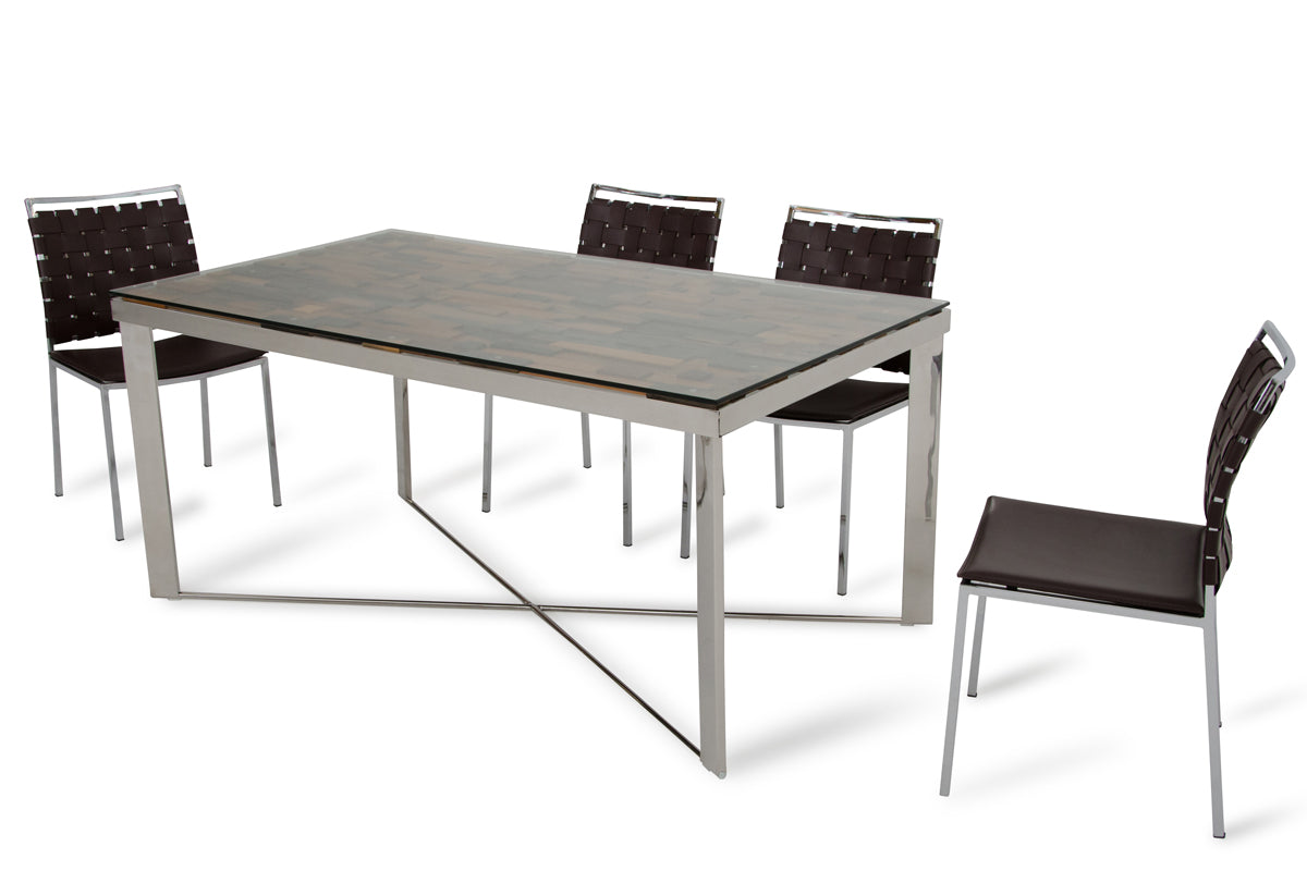 30" Wood Steel And Glass Dining Table