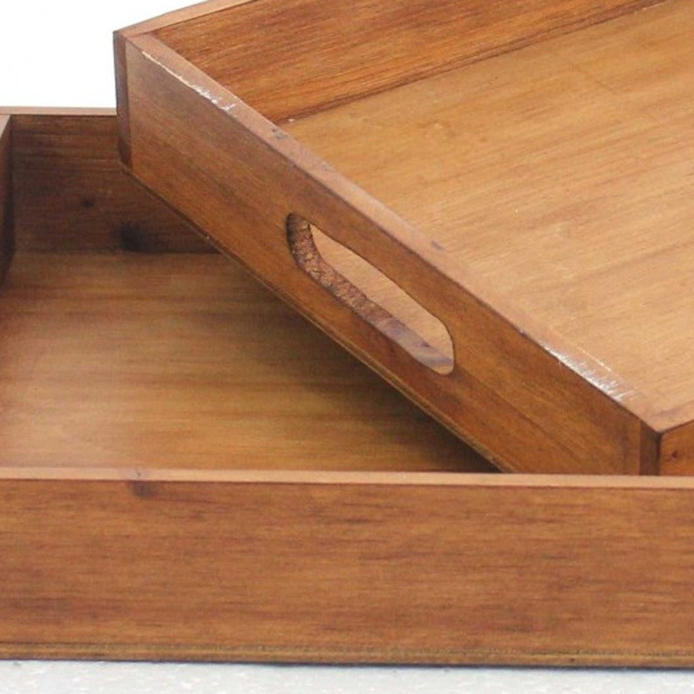 14.5 X 22.5 X 2.5 Brown Country Cottage Wooden Serving Tray 2Pc