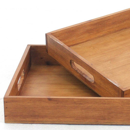 14.5 X 22.5 X 2.5 Brown Country Cottage Wooden Serving Tray 2Pc