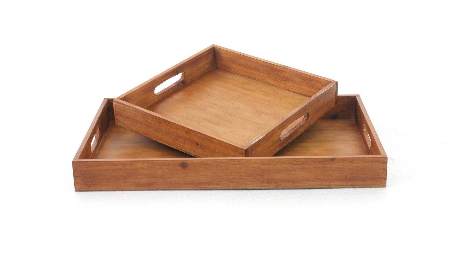 14.5 X 22.5 X 2.5 Brown Country Cottage Wooden Serving Tray 2Pc