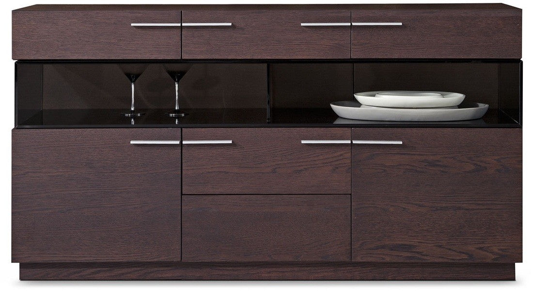 32" Brown Veneer And Glass Buffet