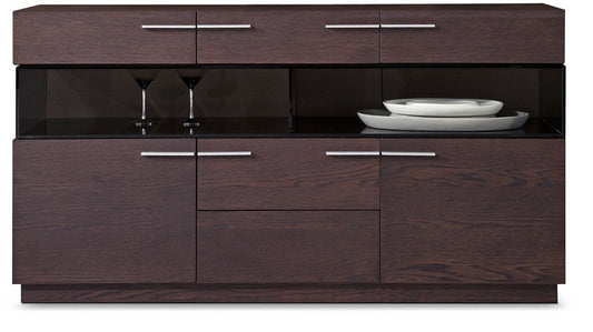 32" Brown Veneer And Glass Buffet