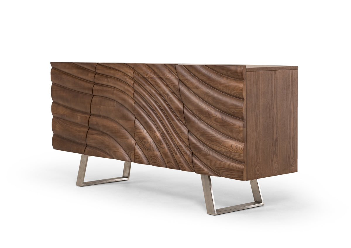 34" Walnut Wood Veneer And Steel Buffet