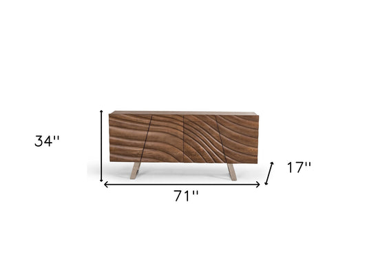34" Walnut Wood Veneer And Steel Buffet