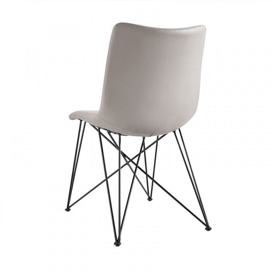 Set Of 2 Modern Grey Leatherette Black Coated Metal Dining Chairs