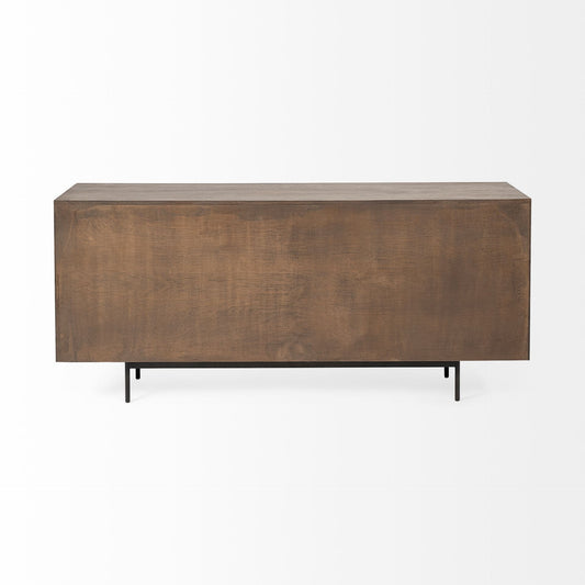 Medium Brown Solid Mango Wood Finish Sideboard With 6 Easy Sliding Drawers