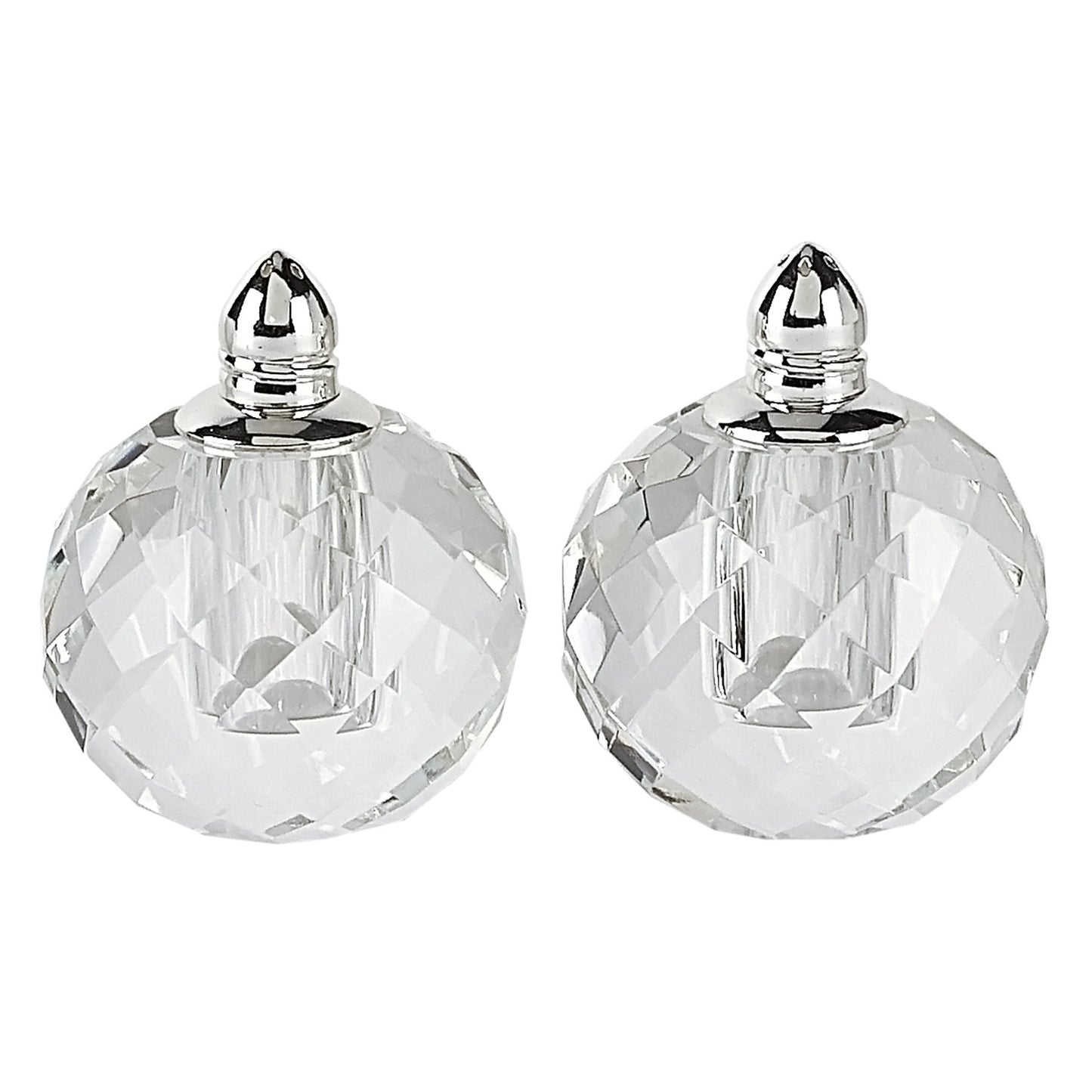 Handcrafted Optical Crystal And Silver Rounded Salt And Pepper Shakers