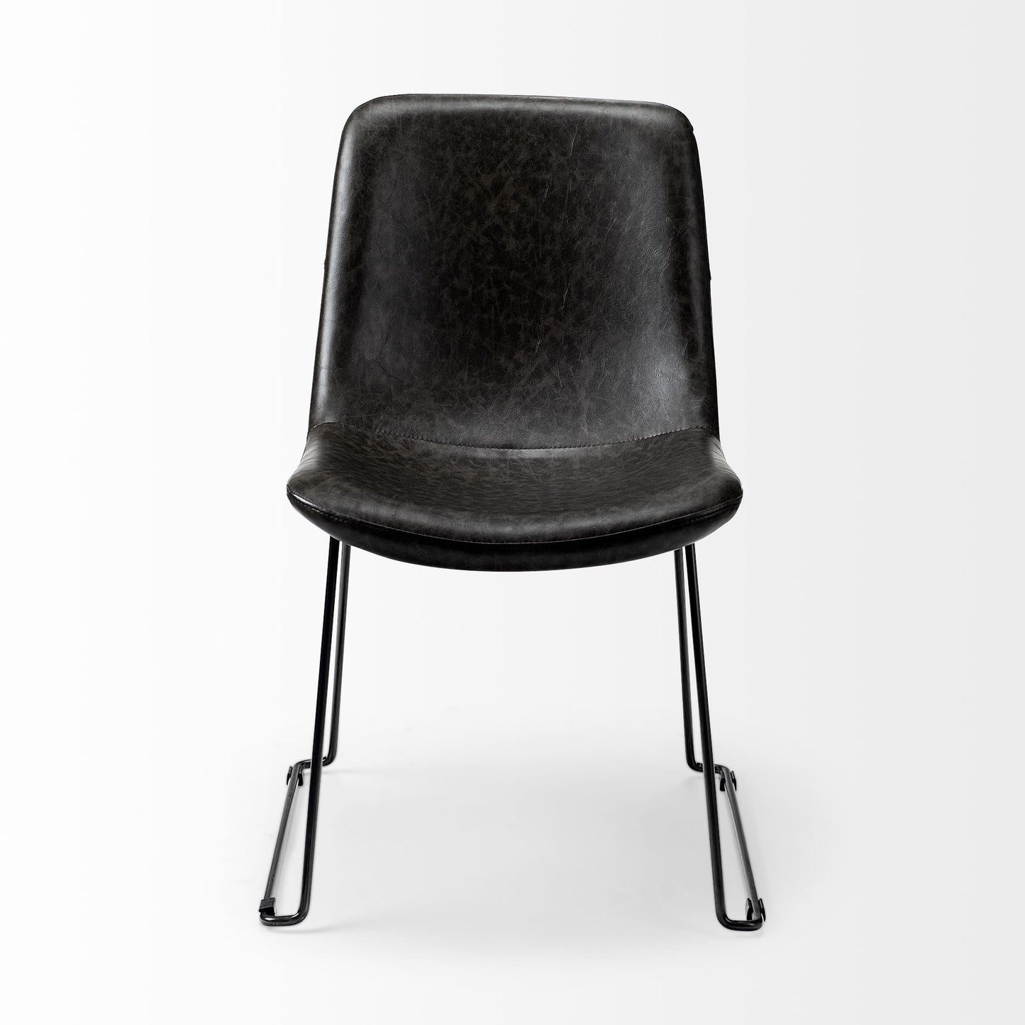 Set Of Two Black Upholstered Faux leather Side Chairs