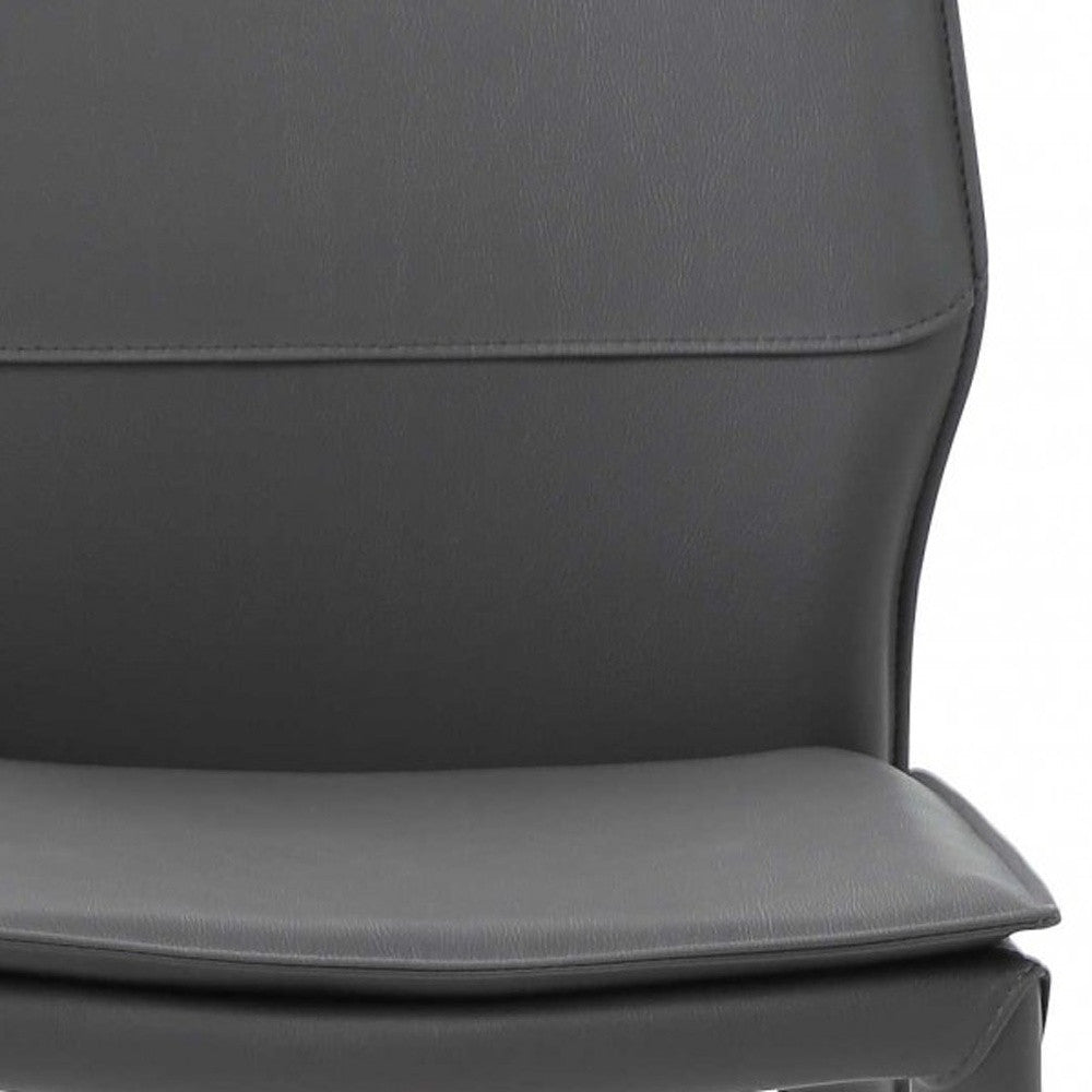 Set Of 2 Dark Faux Leather Metal Dining Chairs