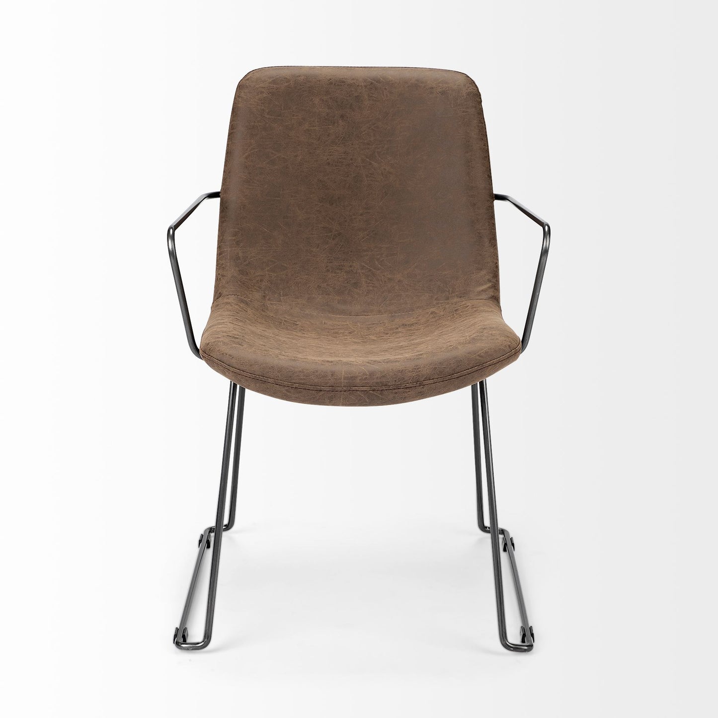 Brown Faux Leather Seat With Black Iron Frame Dining Chair