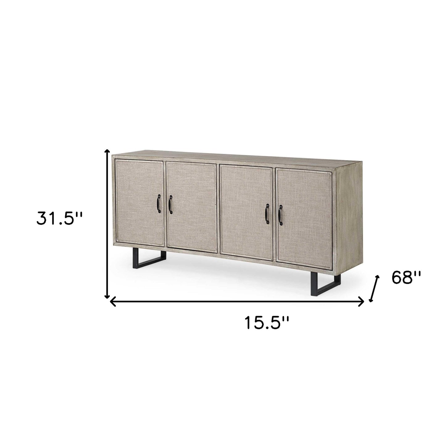 Light Brown Solid Wood Sideboard With 4 Fabric Covered Cabinet Doors