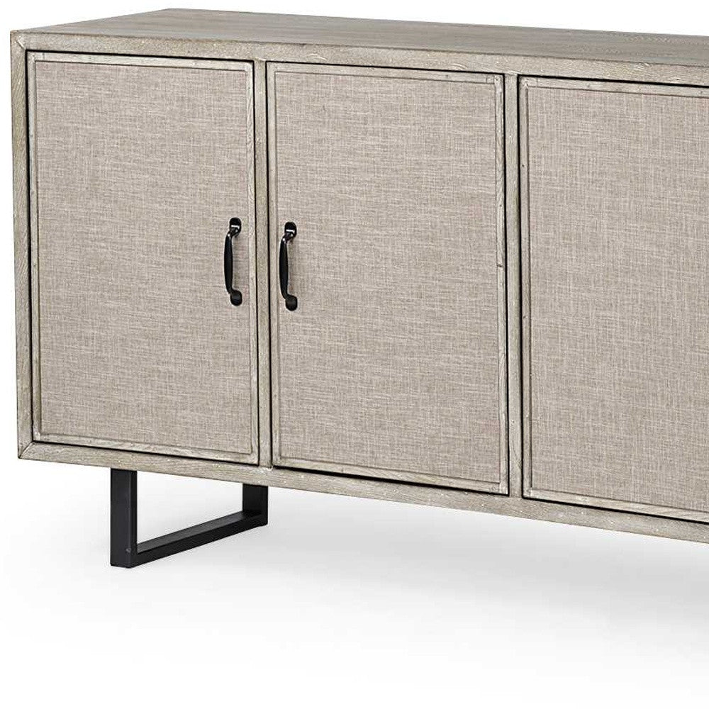 Light Brown Solid Wood Sideboard With 4 Fabric Covered Cabinet Doors