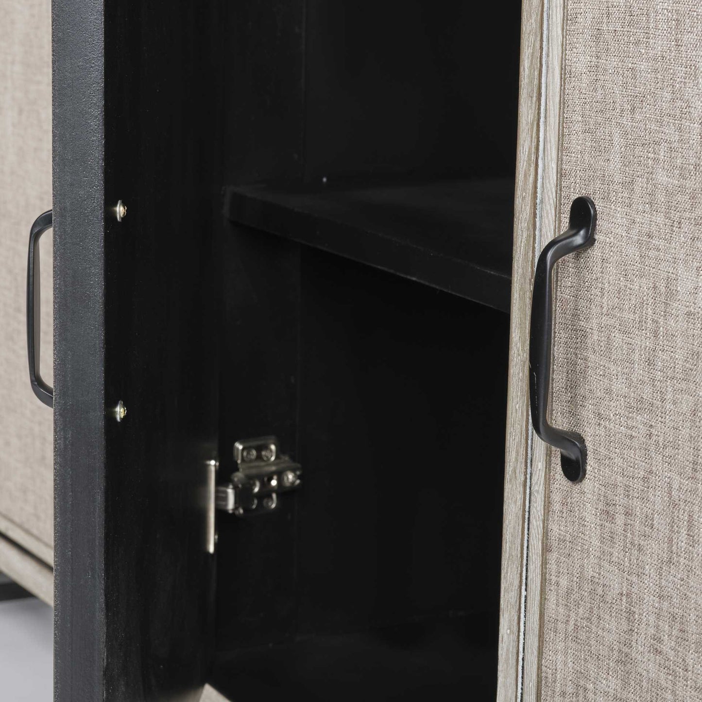 Light Brown Solid Wood Sideboard With 4 Fabric Covered Cabinet Doors