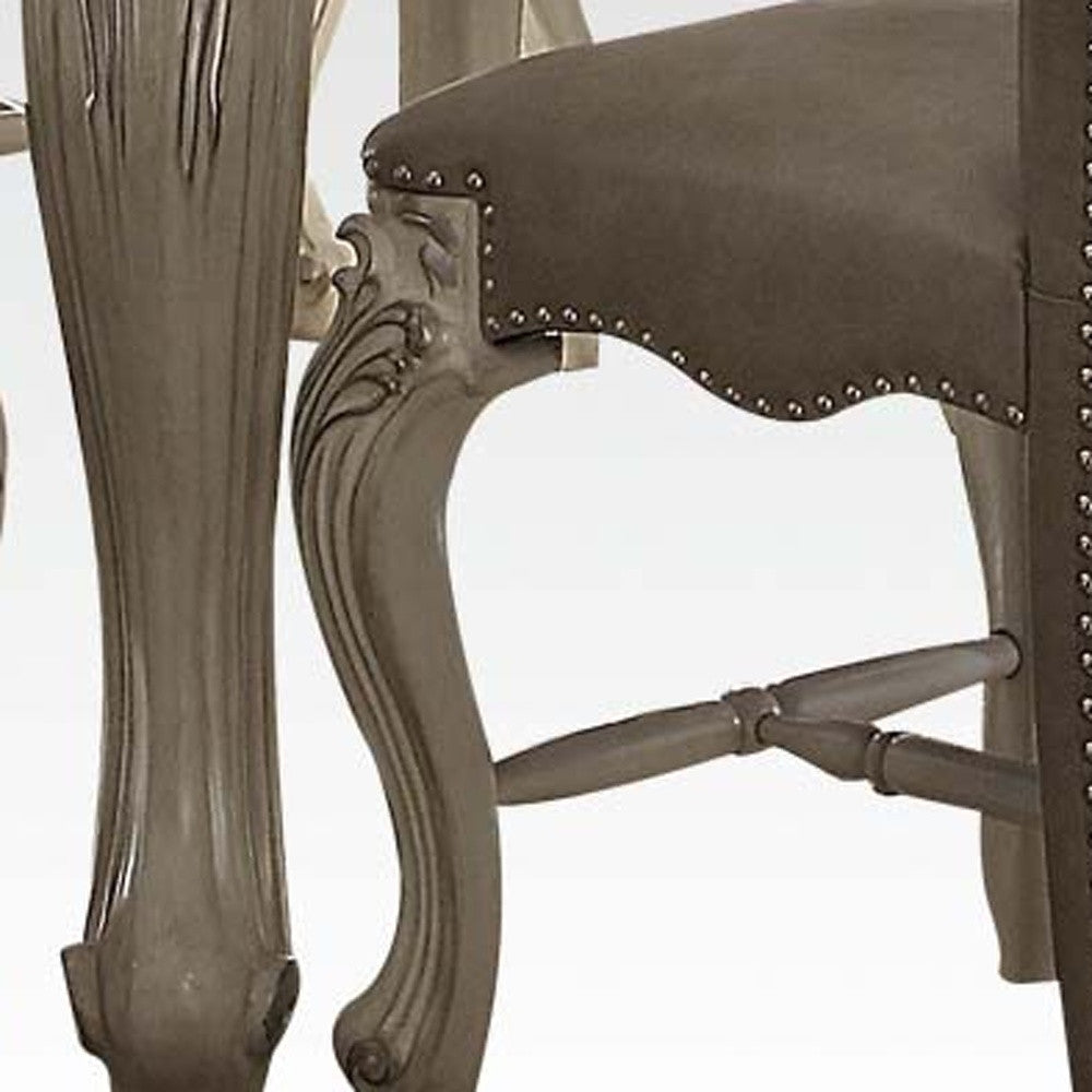 Bone White Wooden Top With Decorative Base With Oversized Scrolled Feet Counter Height Table