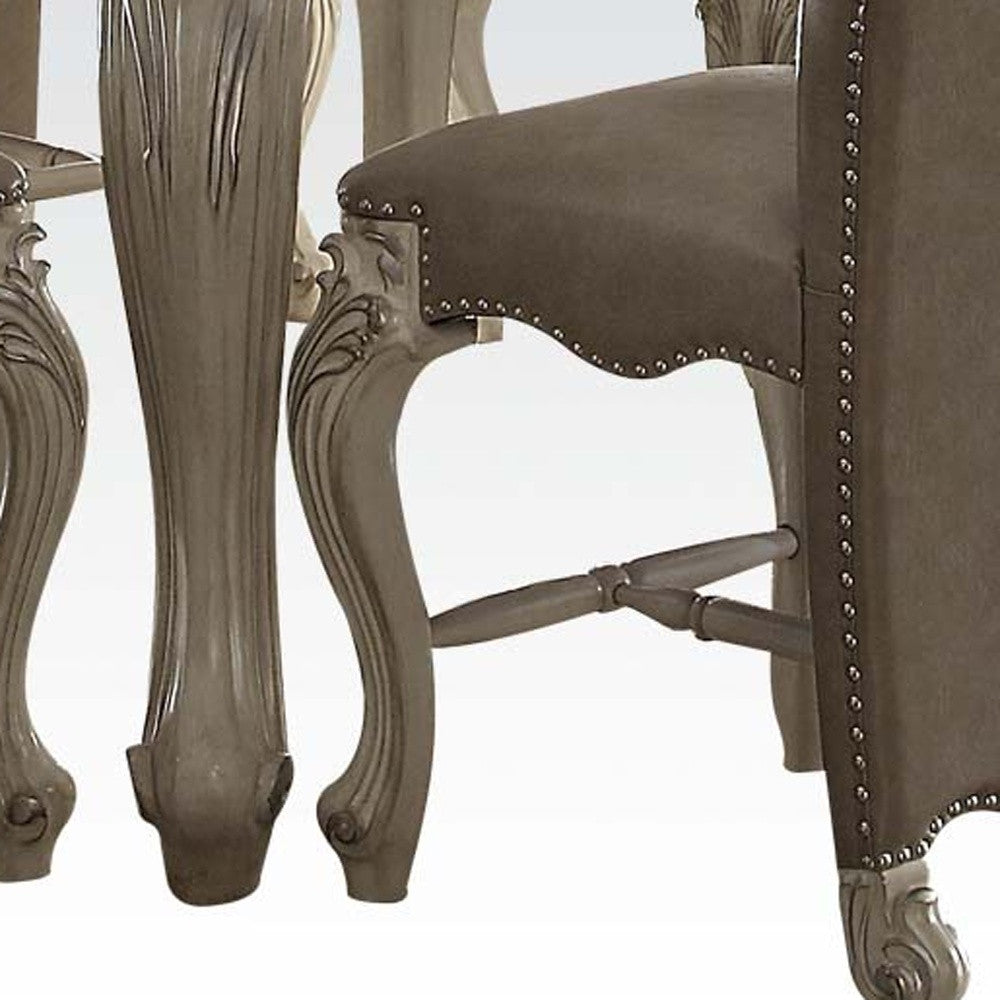 Bone White Wooden Top With Decorative Base With Oversized Scrolled Feet Counter Height Table