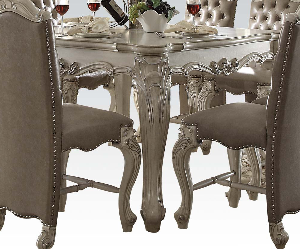 Bone White Wooden Top With Decorative Base With Oversized Scrolled Feet Counter Height Table