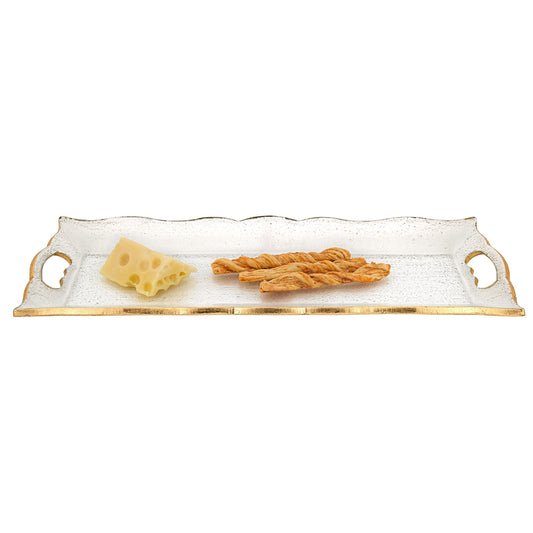 7 X 20 Hand Decorated Scalloped Edge Gold Leaf Tray With Cut Out Handles