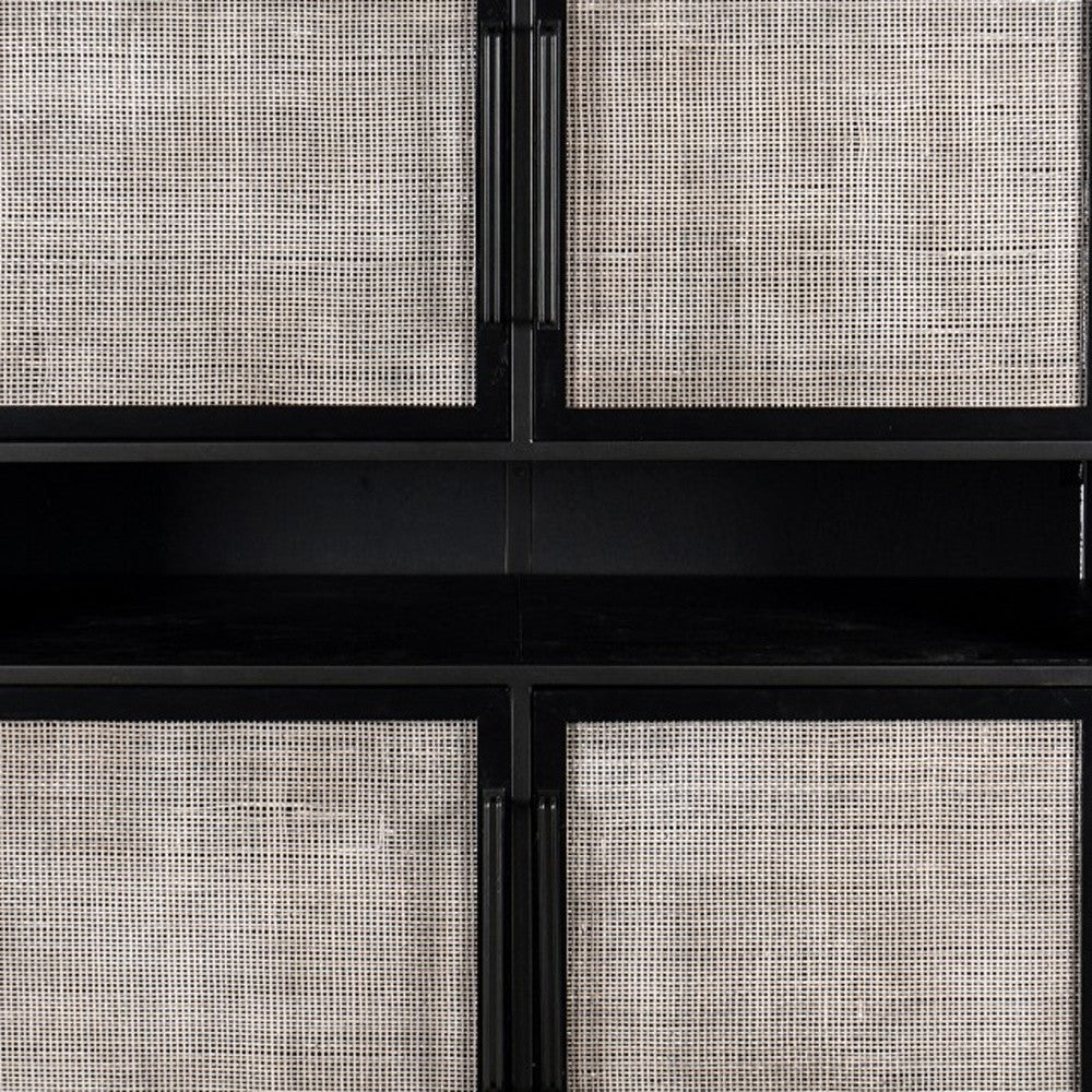 Modern Rustic Black Rattan Double Decker Accent Cabinet