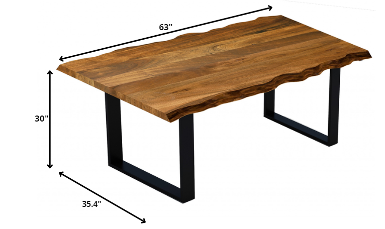 63" Brown And Black Solid Wood Dining Table