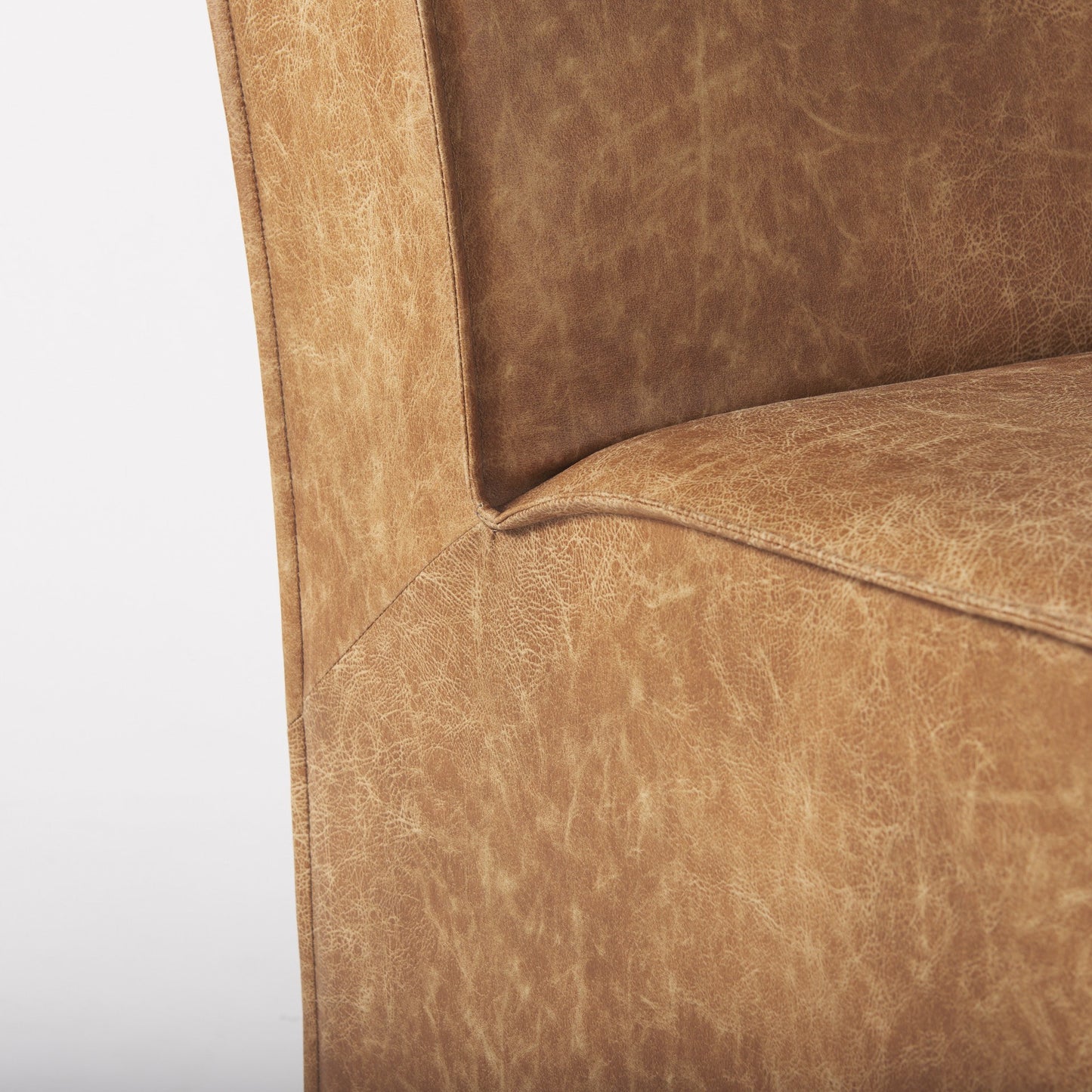 Set Of Two Brown Upholstered Faux Leather Side Chairs With Wheels