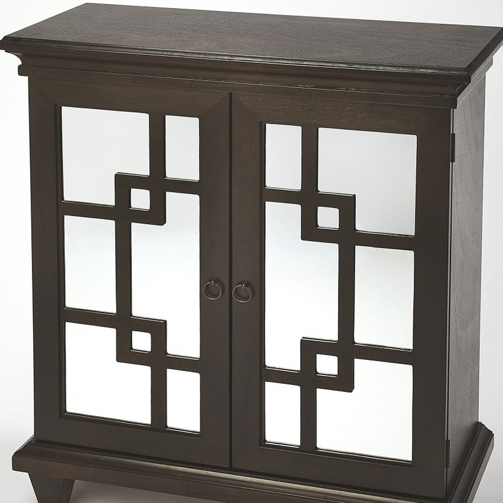 Dark Brown Fret Work Mirrored Accent Chest