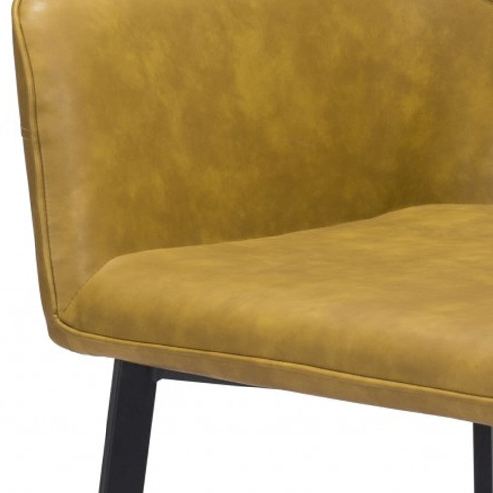 Set of Two Vintage Look Faux Leather Yellow Brown Armchairs