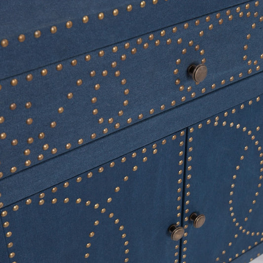 Navy and Brass Nailhead Accent Storage Cabinet