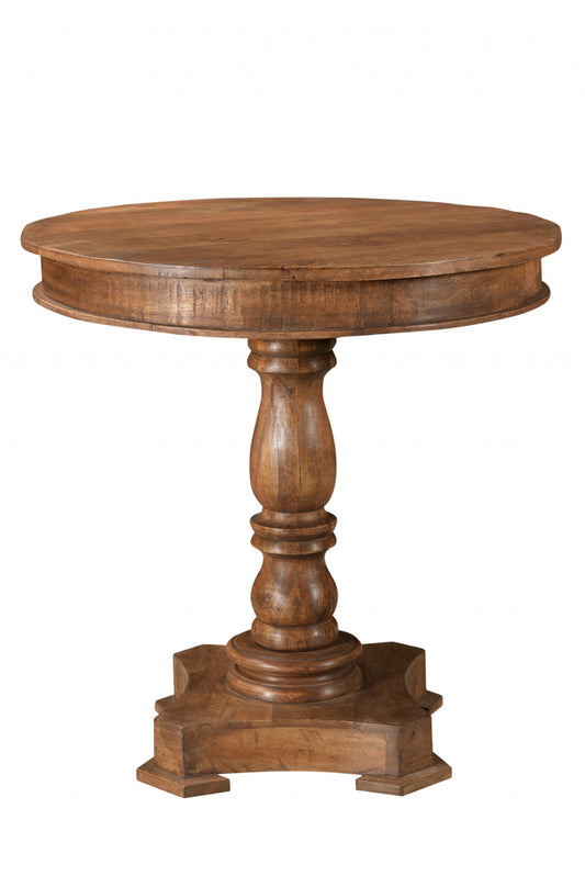 30" Natural Brown Solid Wood Round Pedestal Bistro Dining Table