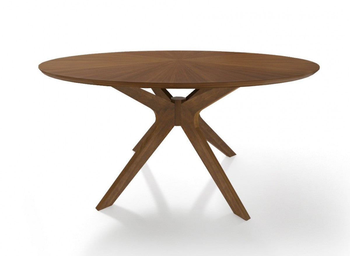 47" Walnut Round Sunburst Veneer Top Dining Table