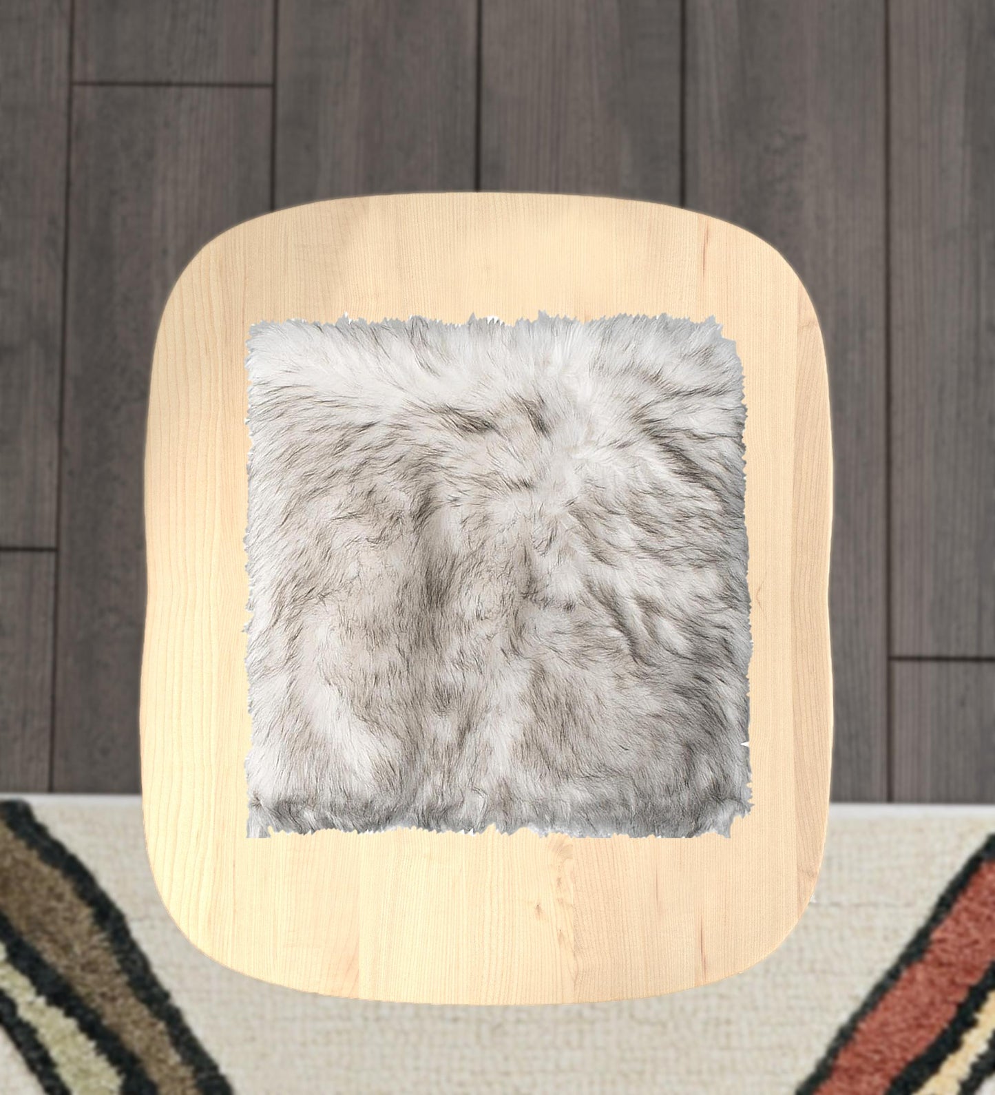 Set Of Two 17" X 17" Ombre Grey Faux Fur Dining Chair Cushion Pads