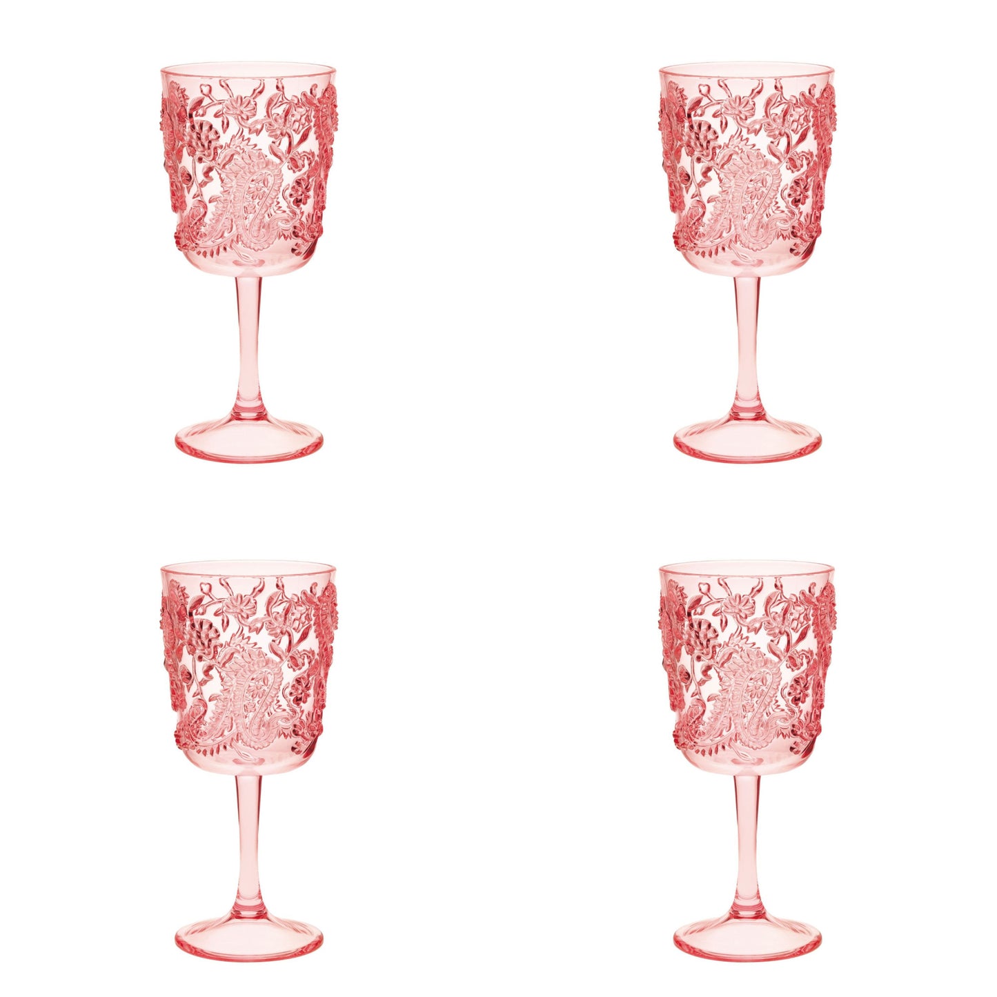 Set of Four Pink Paisley Acrylic Stemmed All Purpose Wine Glass