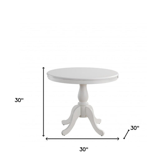 30" White Round Turned Pedestal Base Wood Dining Table