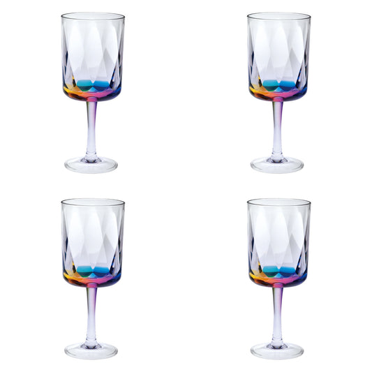 Set of Four Clear and Rainbow Geometric Acrylic Stemmed All Purpose Wine Glasses