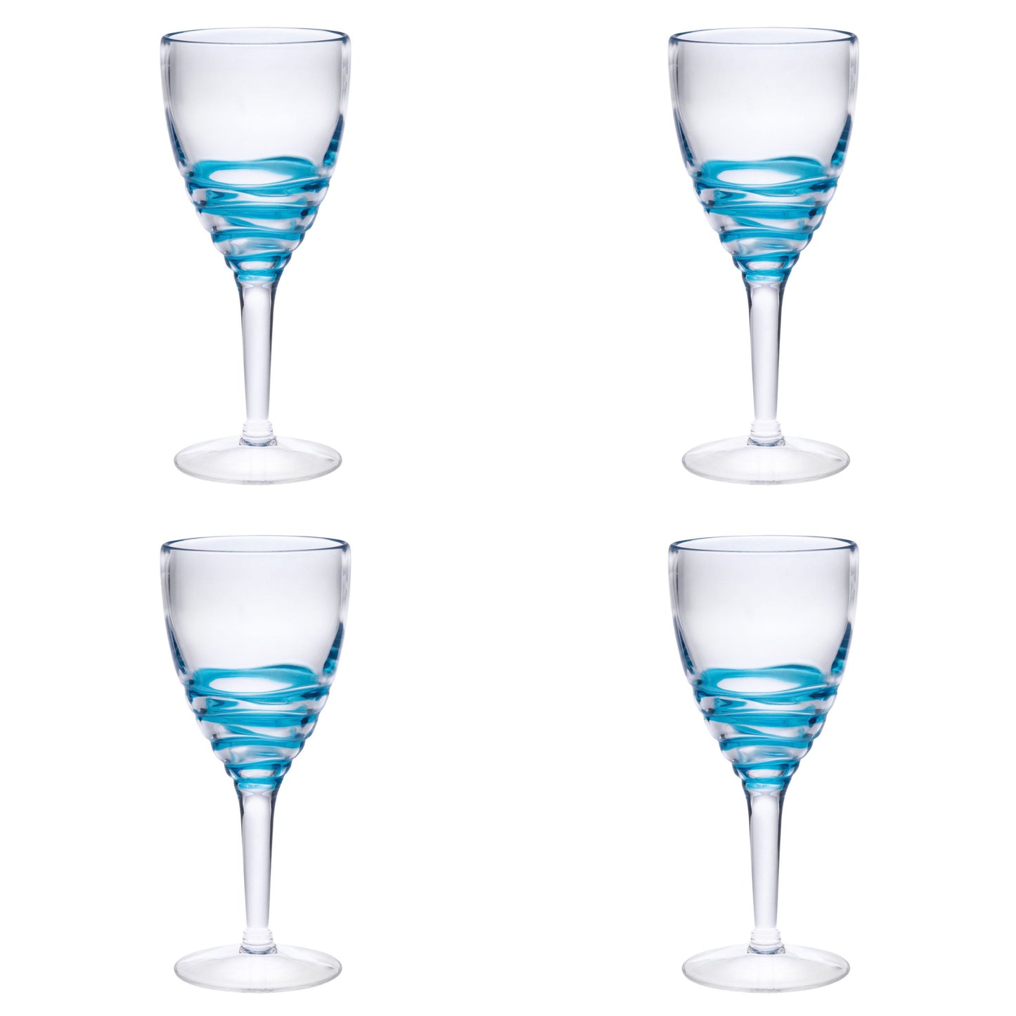 Set of Four Clear and Blue Swirl Acrylic Stemmed All Purpose Wine Glass