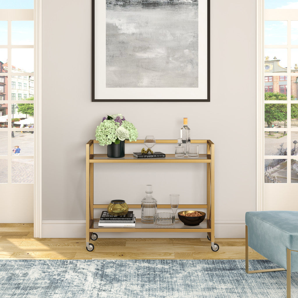 Brass Steel And Glass Rolling Bar Cart